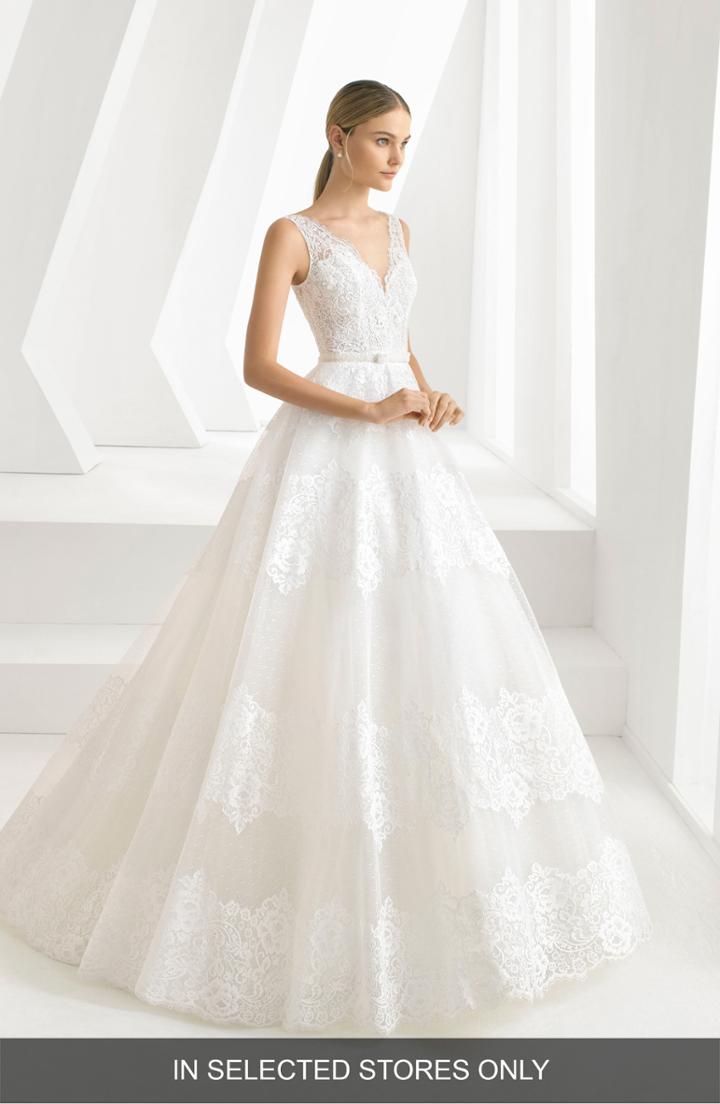 Women's Rosa Clara Delfina Lace & Bead A-line Gown, Size - White