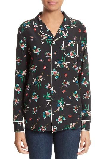Women's Red Valentino Wallpaper Floral Print Silk Blouse Us / 40 It - Black