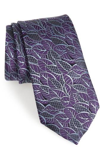 Men's Ermenegildo Zegna Leaf Silk Tie, Size - Purple