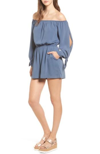 Women's One Clothing Split Sleeve Satin Romper - Blue