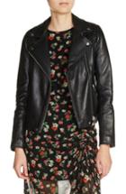 Women's Maje Braided Shoulder Leather Jacket - Black