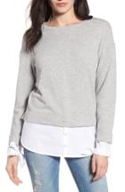 Women's Caslon Woven Trim Layered Sweatshirt - Grey