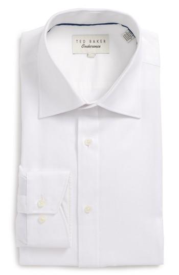 Men's Ted Baker London Endurance Trim Fit Herringbone Dress Shirt .5 - 32/33 - White