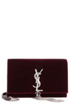 Women's Saint Laurent Small Kate Crystal Logo Wallet On A Chain - Red