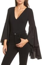 Women's Lost Ink Embellished Flare Sleeve Bodysuit, Size - Black