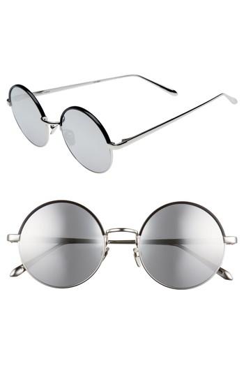 Women's Linda Farrow Mirrored 51mm 18 Karat Gold Trim Round Sunglasses - White Gold/ Black/ Platinum