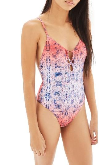 Women's Topshop Ombre Geo One-piece Swimsuit Us (fits Like 2-4) - Pink