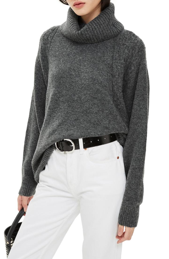 Women's Topshop Turtleneck Sweater Us (fits Like 0) - Grey