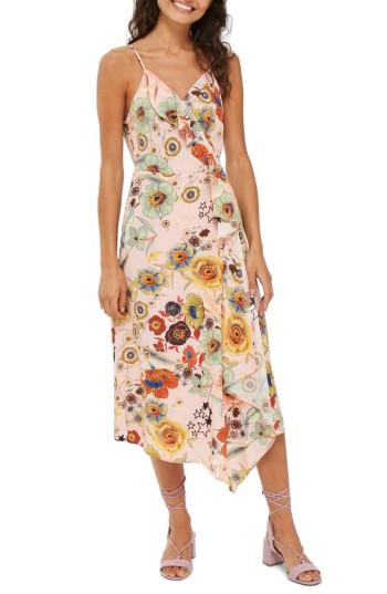 Women's Topshop Star Floral Ruffle Wrap Slipdress Us (fits Like 0-2) - Beige