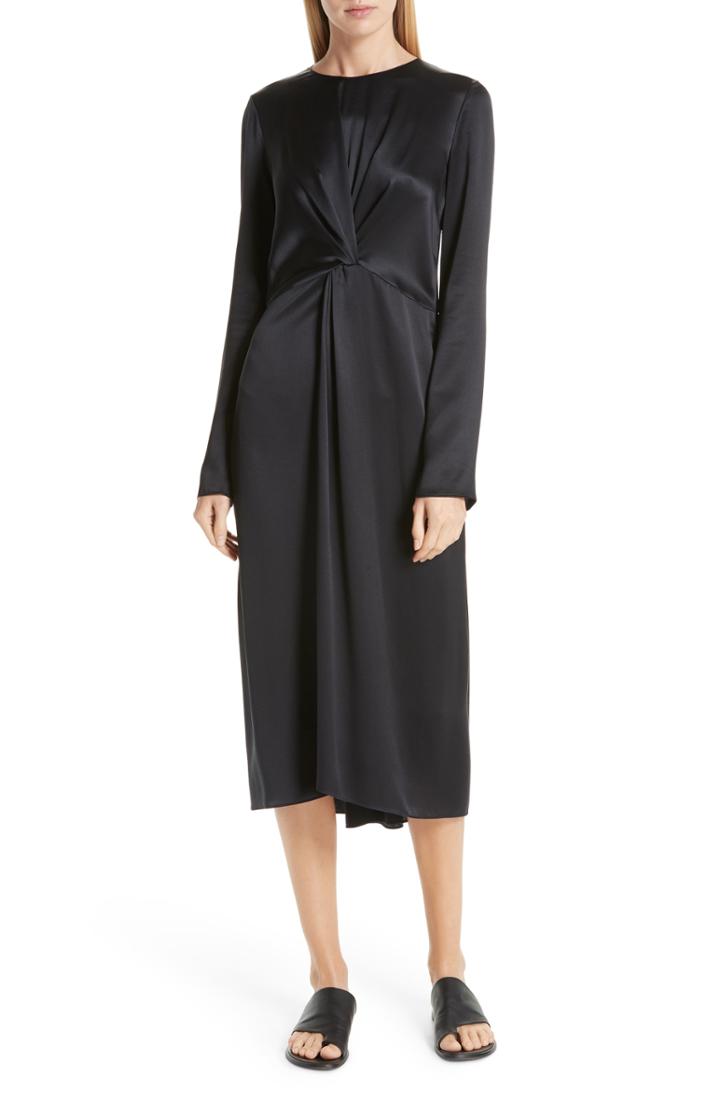 Women's Vince Front And Back Twist Silk Dress - Black