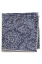 Men's Eleventy Paisley Wool & Cotton Pocket Square, Size - Blue