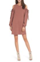 Women's Cold Shoulder Sweatshirt Dress - Burgundy