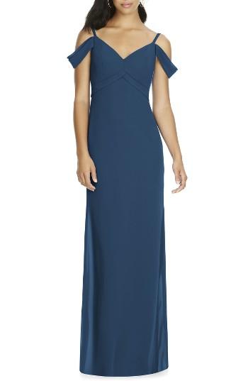 Women's Social Bridesmaids V-neck Chiffon Cold Shoulder Gown - Blue