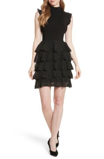 Women's Alice + Olivia Janice Tiered Ruffle Knit Dress - Black