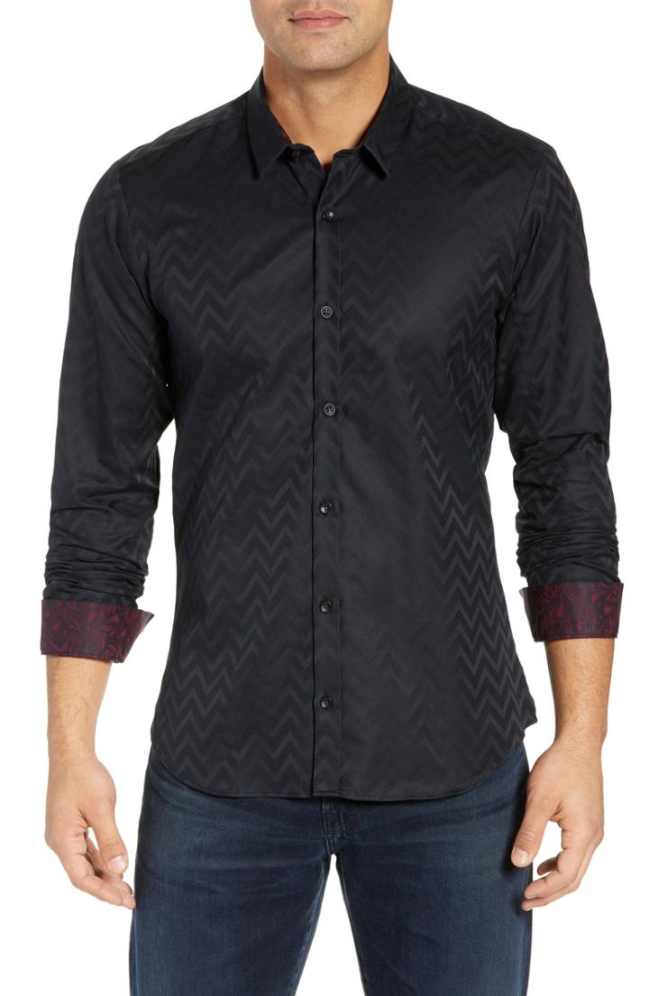 Men's Jared Lang Trim Fit Chevron Sport Shirt - Black