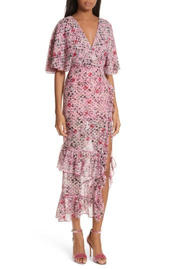 Women's Saloni Ruffle Hem Silk Blend Dress - Pink