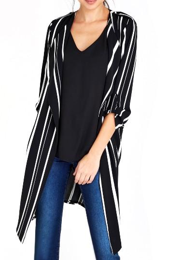 Women's Wallis Stella Stripe Open Front Long Jacket Us / 10 Uk - Black