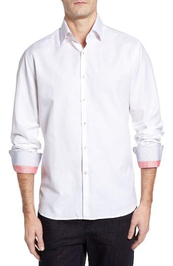 Men's Stone Rose Dobby Cotton & Linen Sport Shirt - White