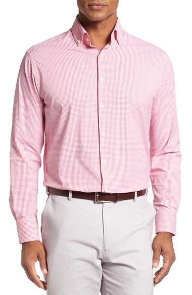 Men's Peter Millar Regular Fit Check Sport Shirt, Size - Pink