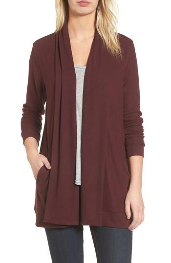 Women's Gibson Cozy Ribbed Cardigan, Size Regular - Burgundy