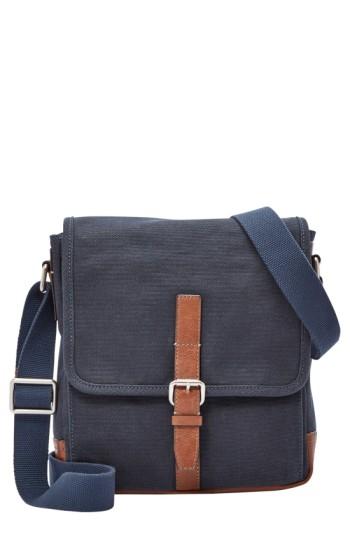 Men's Fossil 'davis' Canvas Messenger Bag - Blue