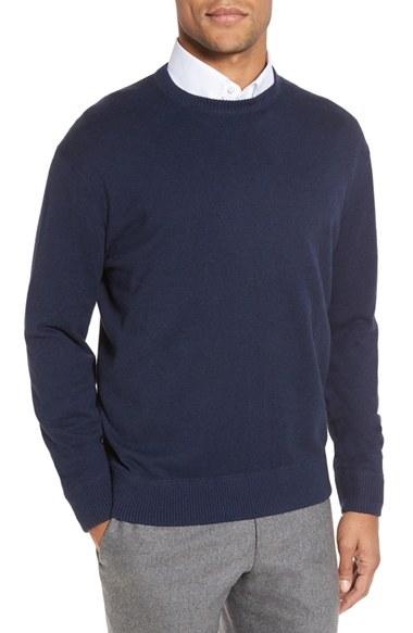Men's Robert Talbott 'jersey Sport' Cotton Blend Crewneck Sweater - Blue