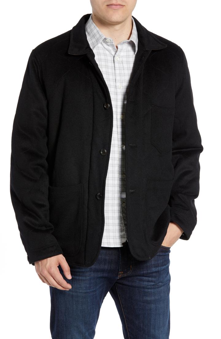 Men's Billy Reid Wool Blend Jacket With Genuine Rabbit Fur - Black