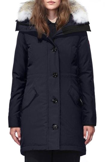 Women's Canada Goose Rossclair Fusion Fit Genuine Coyote Fur Trim Down Parka, Size - Blue