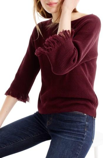 Women's J.crew Fringe Crewneck Sweater, Size - Red