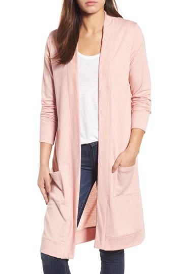 Women's Caslon Long French Terry Cardigan - Pink
