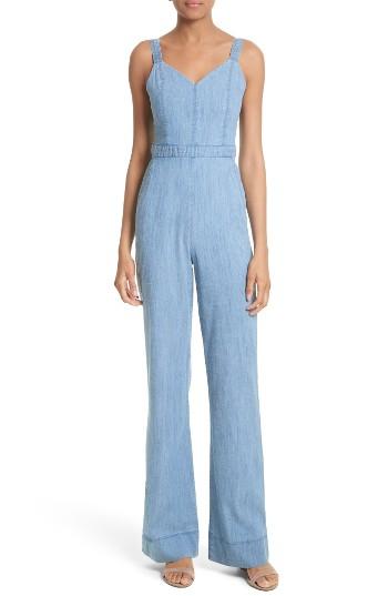 Women's Alice + Olivia Cristal Wide Leg Chambray Overalls