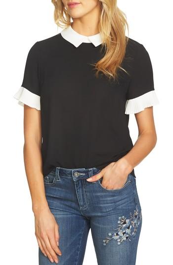 Women's Cece Pleat Sleeve Collared Crepe Blouse, Size - Black