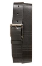 Men's Burberry Embossed Check Leather Belt Eu - Black