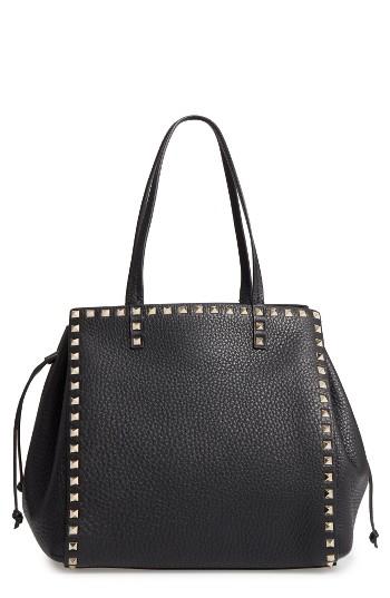 Valentino Rockstud Double Handle Leather Drawstring Tote -