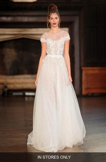 Women's Berta Illusion Cap Sleeve A-line Gown