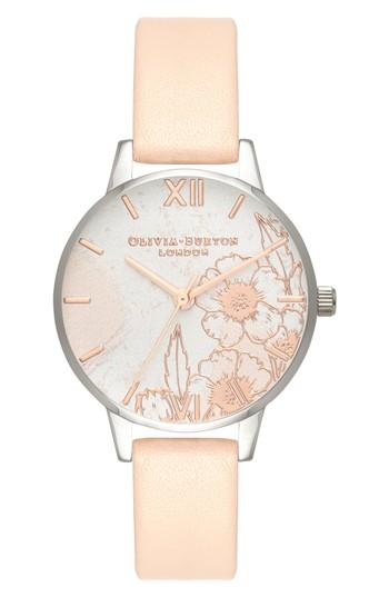 Women's Olivia Burton Abstract Floral Leather Strap Watch, 30mm