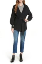 Women's Frame Puff Sleeve Belted Cardigan - Black