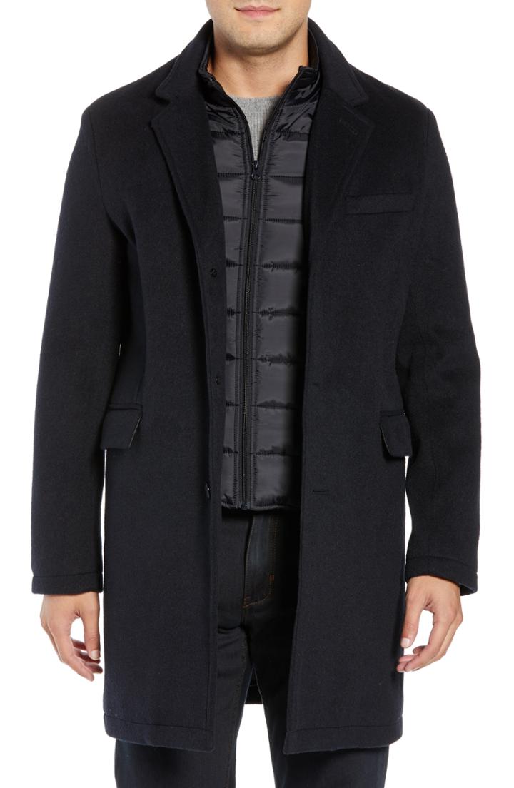 Men's Andrew Marc Cunningham Quilted Bib Inset Topcoat - Blue