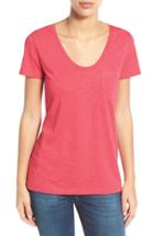 Petite Women's Caslon Relaxed Slub Knit U-neck Tee, Size P - Red