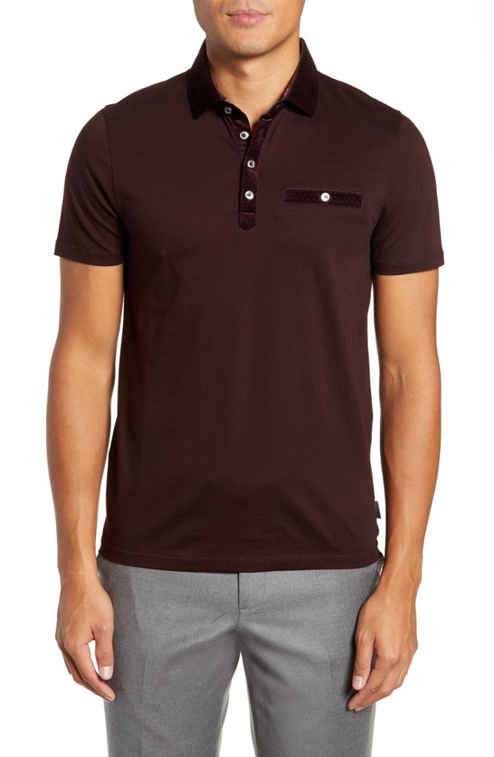 Men's Ted Baker London Nervy Slim Fit Velvet Collar Polo (s) - Red