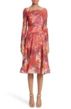 Women's Naeem Khan Threadwork Embroidered Long Sleeve Dress - Coral