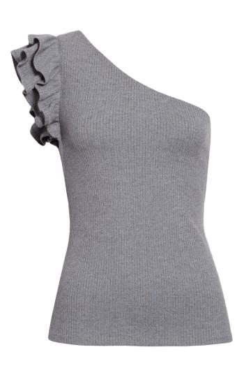 Women's Rebecca Taylor Ribbed Jersey One-shoulder Top - Grey