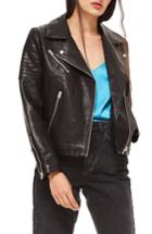 Women's Topshop Blossom Faux Leather Biker Jacket Us (fits Like 0-2) - Black