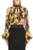 Women's Dolce & Gabbana Floral Print Tie Neck Chiffon Blouse Us / 38 It - Black