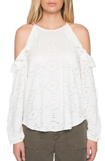Women's Willow & Clay Eyelet Cold Shoulder Top - Ivory
