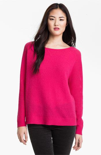Only Mine Open Stitch Sleeve Cashmere Sweater Hot Pink X-small