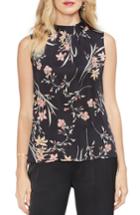 Women's Vince Camuto Floral Soiree Ruched Sleeveless Blouse - Black