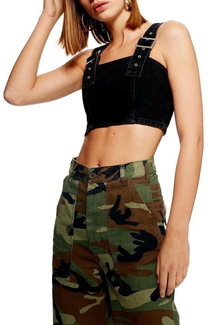 Women's Topshop Buckle Strap Denim Bralette Us (fits Like 0-2) - Black