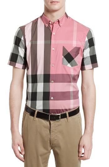Men's Burberry Thornaby Slim Fit Plaid Sportshirt - Pink