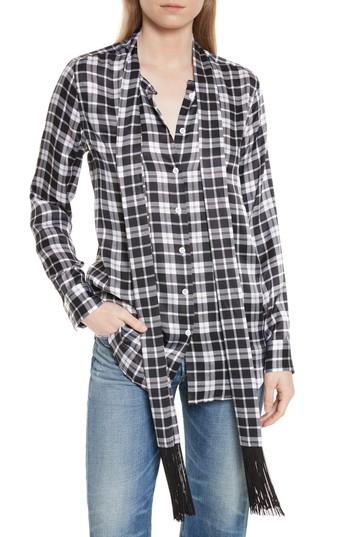 Women's Equipment Essential Tie Neck Silk Shirt, Size - White